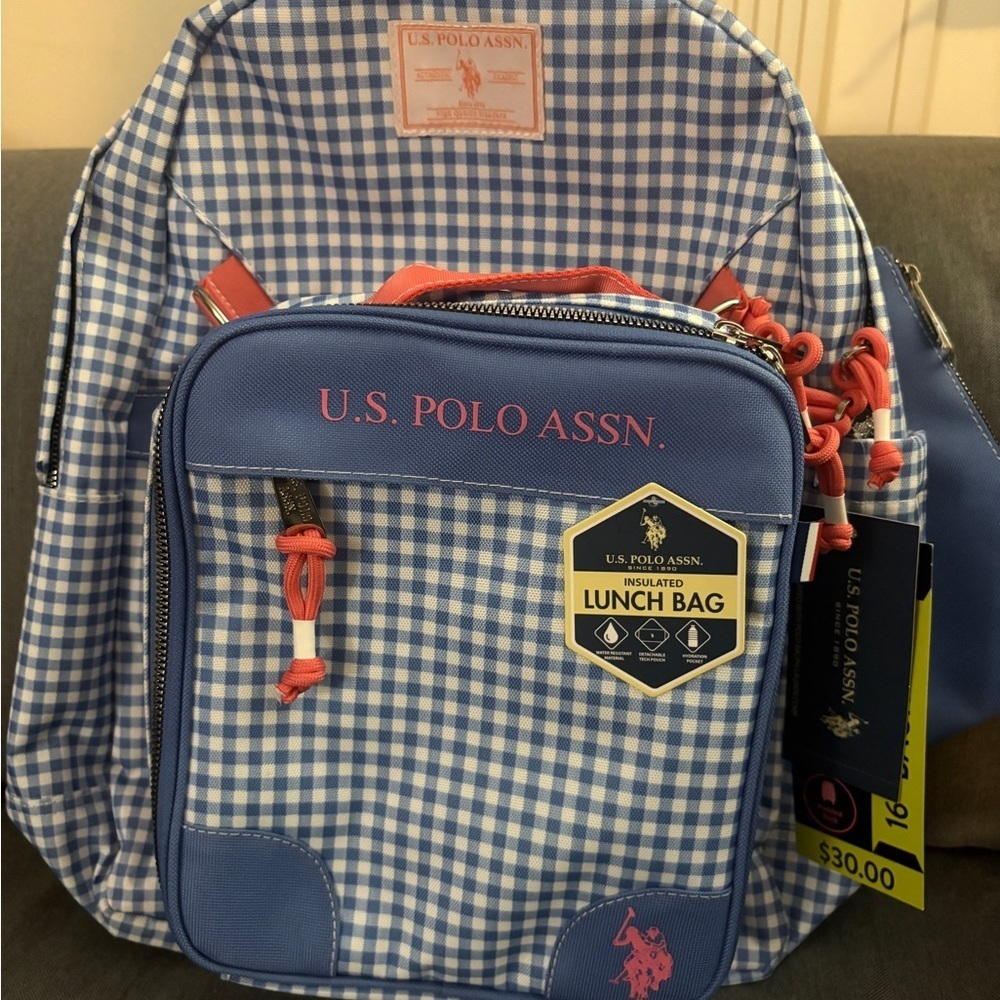 U.S. Polo Assn. Blue and White Checkered Lunch Bag
